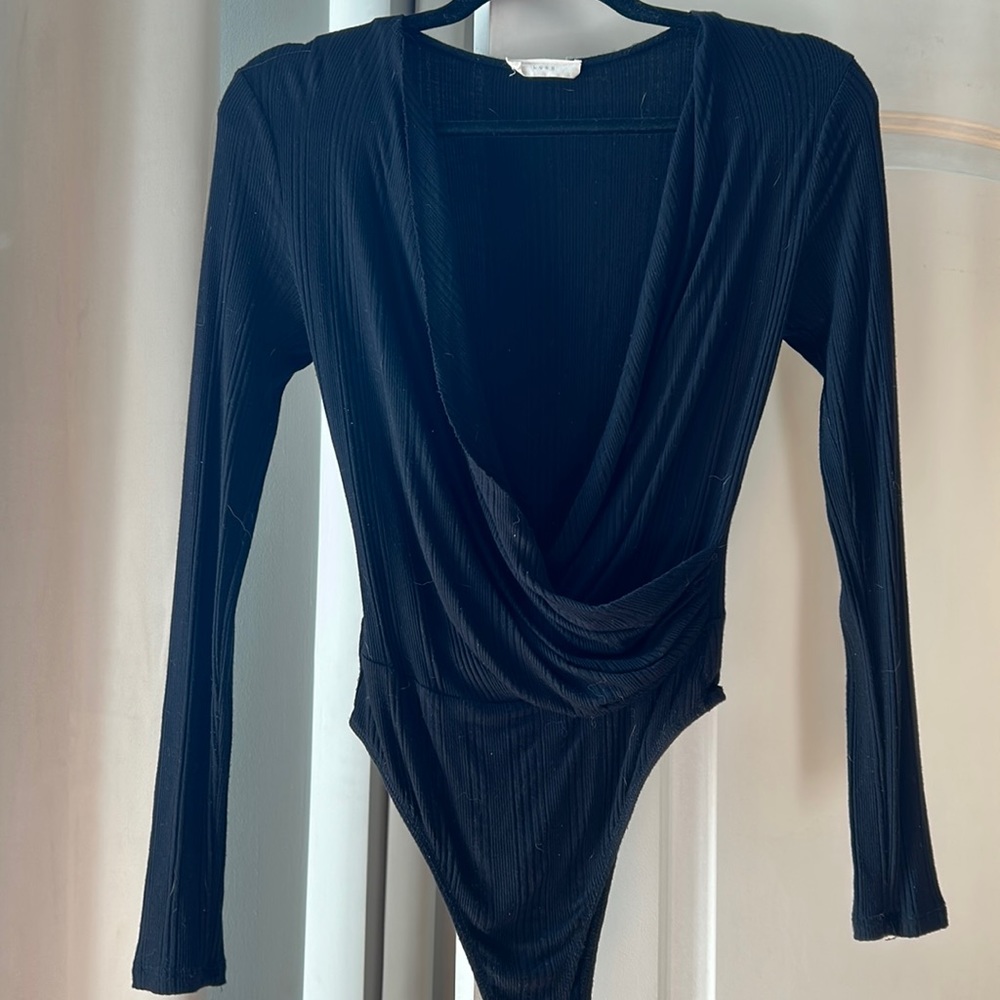 Black Ribbed Wrap Bodysuit